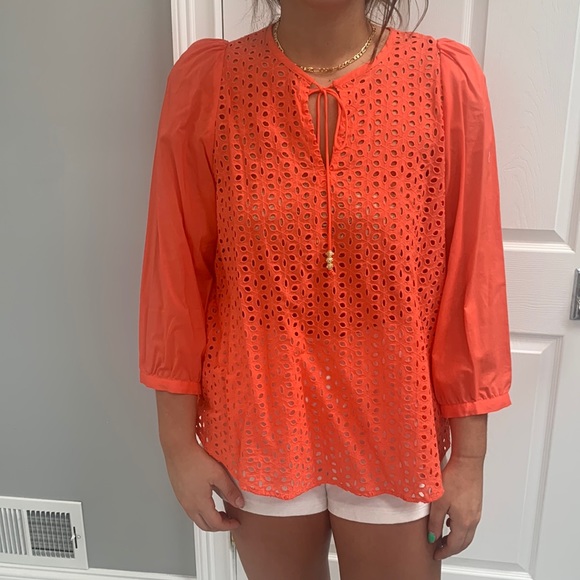 NWT Peter Som for Design Nation Eyelet Lace Cotton Orange 3/4 Sleeve Top: Size M - Picture 1 of 10